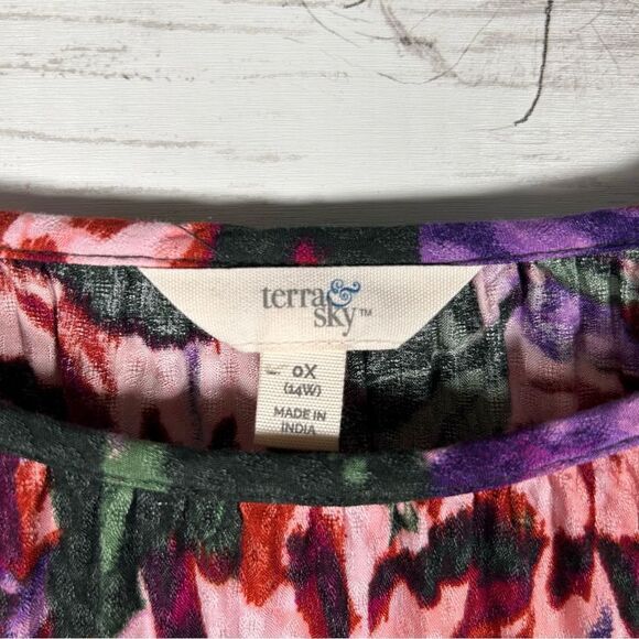 Terra & Sky Garden Floral Peasant Rayon Blouse Balloon Sleeve Top Sz 0X 14W - Picture 6 of 8